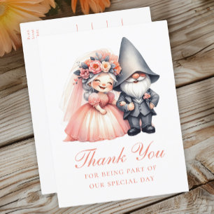 Cartão Postal Cute Gnome Laranja Casamento Obrigado Caprichoso B
