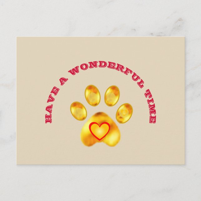 Cartão Postal Cute Gold Paw Saudação (Frente)