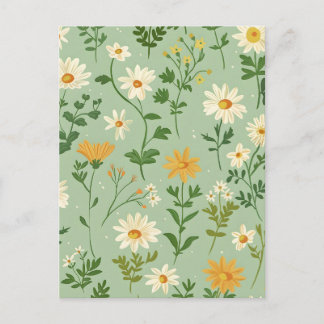 Cartão Postal Cute Green Botanical Flowers Floral Card.