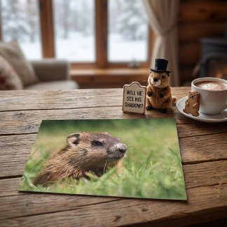 Cartão Postal Cute Groundhog Peeking Green Grass Photo