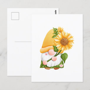 Cartão Postal Cute Jardim de Verão Gnomo com Girassóis