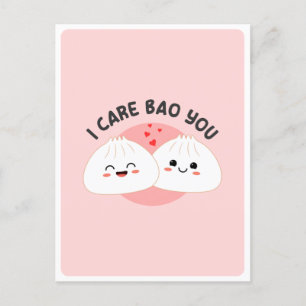Cartão Postal Cute Kawaii Bao Dumpling Asian Comida Pun Love Cot