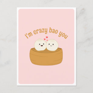 Cartão Postal Cute Kawaii Bolinho Bao Comida Asiática Piada Cita
