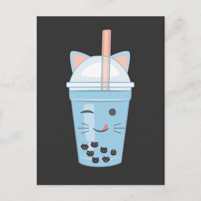 Cartão Postal Cute Kawaii Bubble Tea Boba milk Tea Cat (Frente)