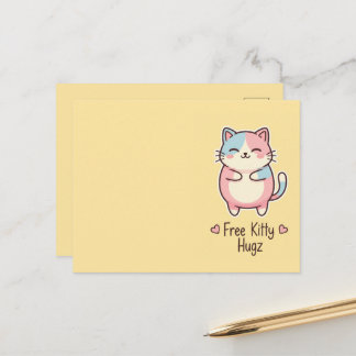 Cartão Postal Cute Kawaii Cat Free Pup Hugz Pastel 