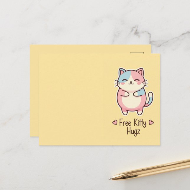 Cartão Postal Cute Kawaii Cat Free Pup Hugz Pastel  (Frente/Verso In Situ)