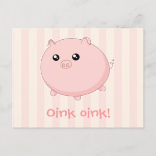Cartão Postal Cute Kawaii, porco rosa