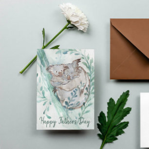 Cartão Postal Cute Koala Baby Hug Watercolor Dia de os pais