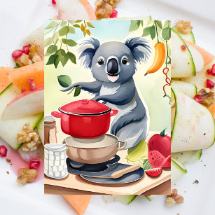 Cartão Postal Cute Koala Bear cozinhar janto