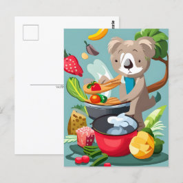 Cartão Postal Cute Koala Bear cozinhar janto, Posto