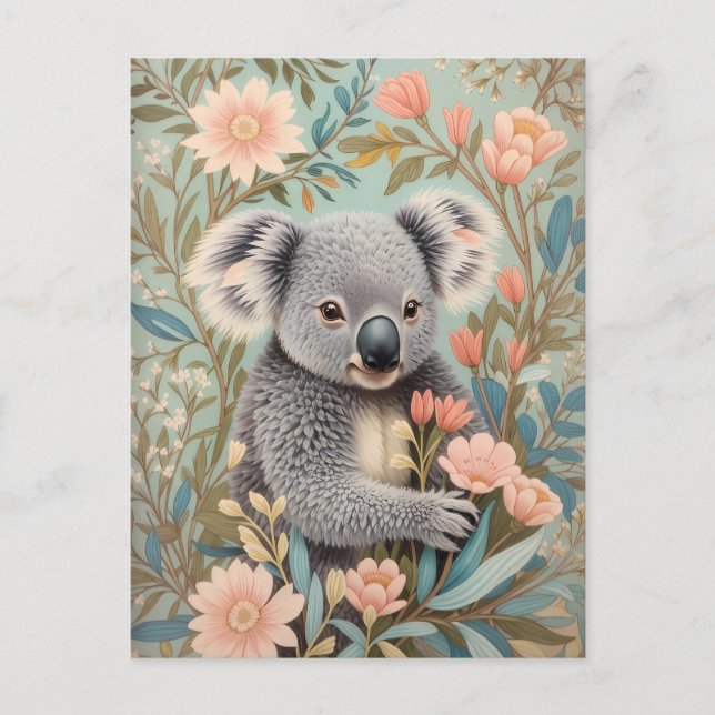 Cartão Postal Cute Koala Elegant Pastel Floral (Frente)