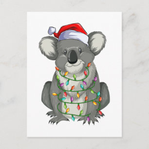 Cartão Postal Cute koala em luzes de natal