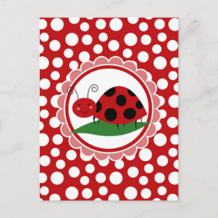 Cartão Postal Cute Ladybug On A Leaf - Girls Red Black