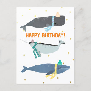 Cartão Postal Cute Lenços de Baleia Inverno Aniversário de Crian