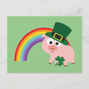 Cartão Postal Cute Leprechaun Pig