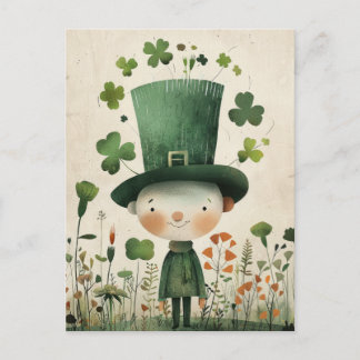 Cartão Postal Cute Leprechaun Watercolor St. Patrick's Day 