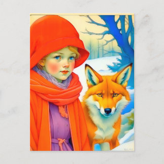 Cartão Postal Cute Little Girl With Fox Chritmas