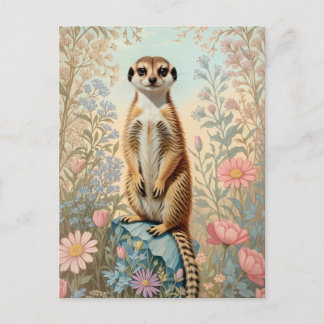 Cartão Postal Cute Little Meerkat Pastel Floral