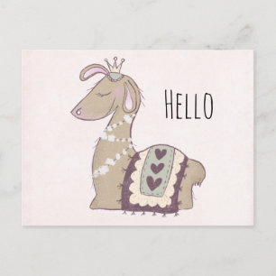 Cartão Postal Cute Llama Princess Vestindo uma Coroa Olá