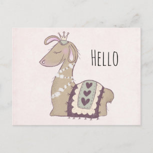 Cartão Postal Cute Llama Princess Vestindo uma Coroa Olá