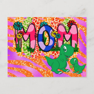 Cartão Postal Cute Mãe Dinossauro Dia das Mães Saudação Brilhant