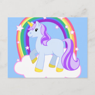 Cartão Postal Cute Magical Unicorn with rainbow (Customizable!)