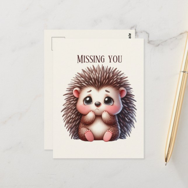 Cartão Postal Cute Missing you hedgehog (Frente/Verso In Situ)