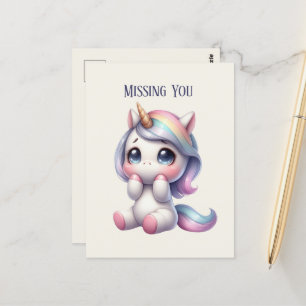 Cartão Postal Cute Missing you unicorn