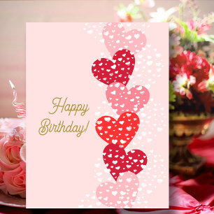 Cartão Postal Cute Moderno Corações Vermelhos Rosados Feliz Aniv