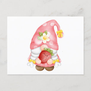 Cartão Postal Cute Morango Fruta Gnomo