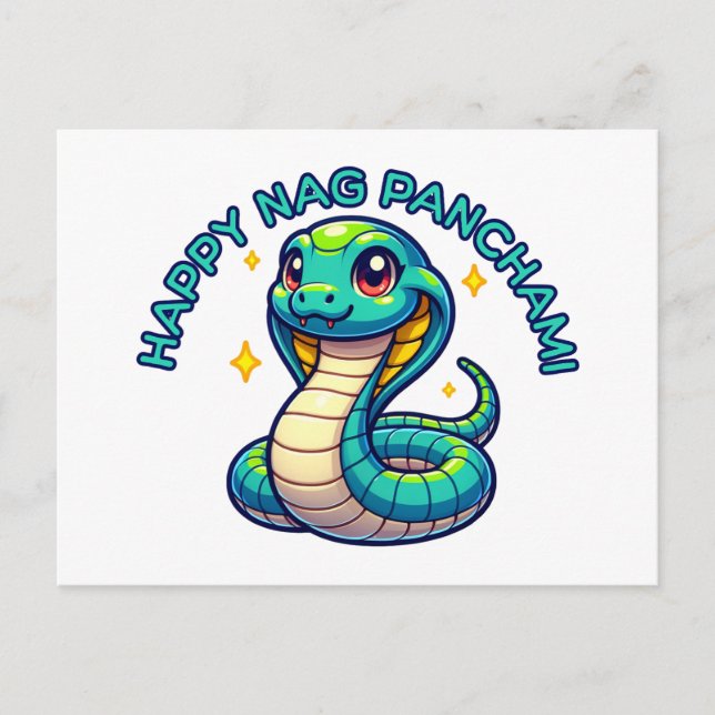 Cartão Postal Cute Naga Panchami Blue Cobra (Frente)