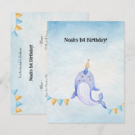 Cartão Postal Cute Narwhal Ocean Theme Narwal Birthday Invite