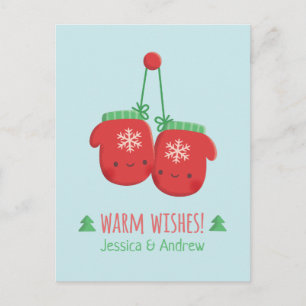 Cartão Postal Cute Parabéns Quentes Luvas de Natal Casal