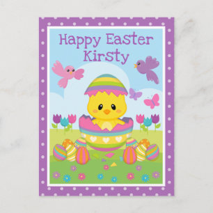 Cartão Postal Cute Páscoa de Primavera Frango & Ovos de Chocolat
