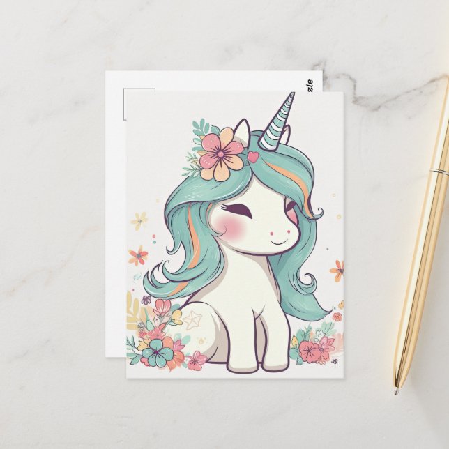 Cartão Postal Cute Pastel Kawaii Unicorn (Frente/Verso In Situ)