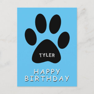 Cartão Postal Cute Paw Print Azul Feliz aniversário