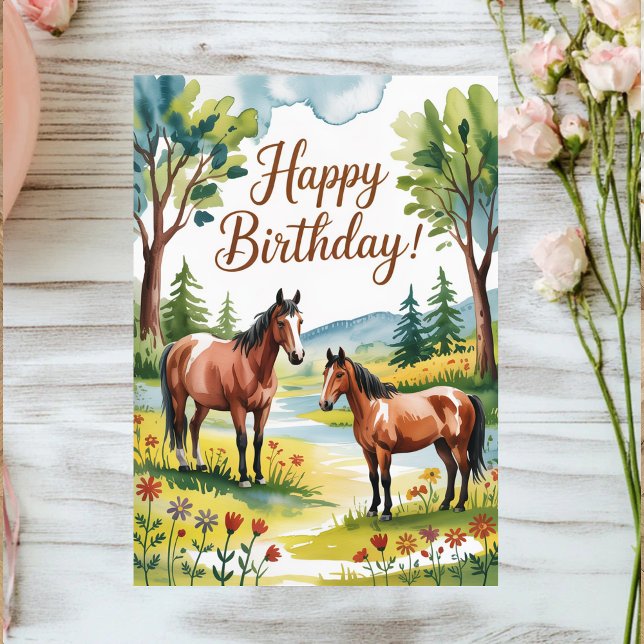Cartão Postal Cute Personalized Watercolor Horse Birthday (Criador carregado)