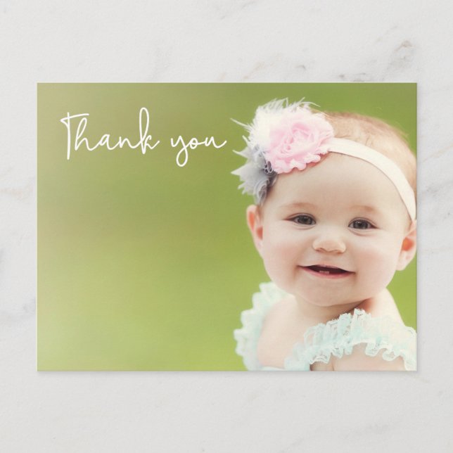 Cartão Postal Cute Photo Baby Girl 1st Birthday Thank you  (Frente)