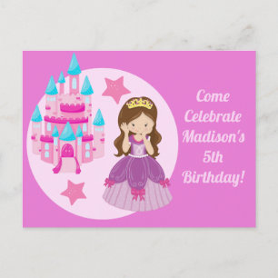 Cartão Postal Cute Pink Princess Girl Birthday Party Invitation