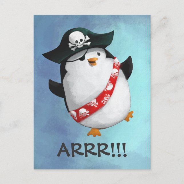 Cartão Postal Cute Pirate Penguin (Frente)