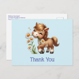 Cartão Postal Cute Pony Comendo Visitas Obrigado