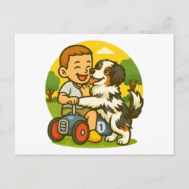 Cartão Postal Cute Puppy and Kid Playtime