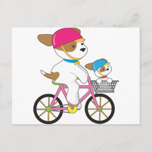 Cartão Postal Cute Puppy na bicicleta