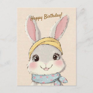 Cartão Postal Cute Rabbit with Bandana Kids Birthday Invitation