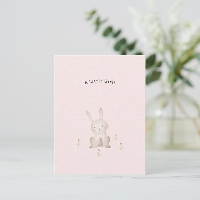 Cartão Postal Cute Rabbit With Flowers Baby Girl Daughter (Em pé/Frente)