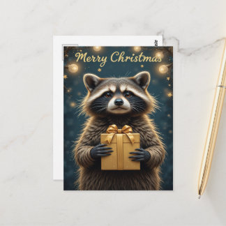 Cartão Postal Cute Raccoon Christmas Cozy Winter Holiday 