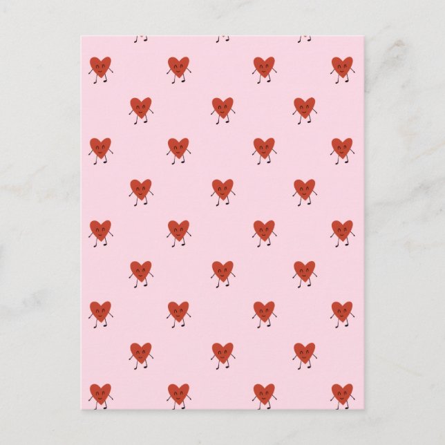 Cartão Postal Cute Red Hearts Seamless Love Pattern on Pink (Frente)
