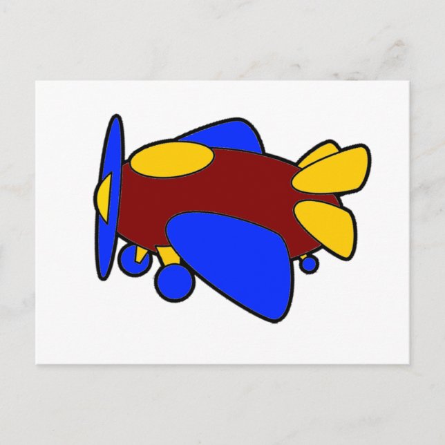 Cartão Postal Cute Red Yellow Blue Airplane Cartoon for Kids (Frente)
