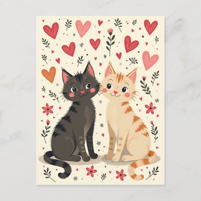 Cartão Postal Cute Retro Valentine Cats (Frente)