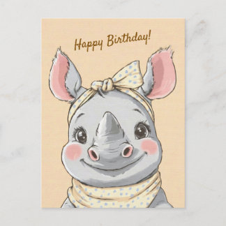 Cartão Postal Cute Rhino with Bandana Kids Birthday Invitation